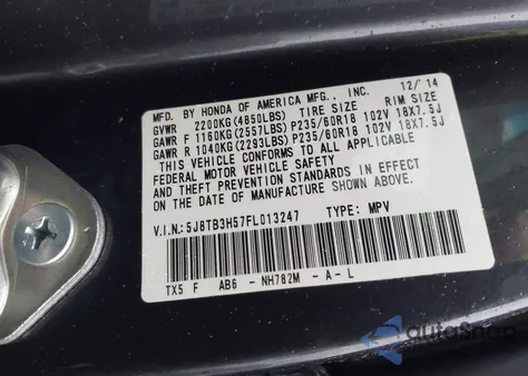 2015 Acura Rdx z USA, uszkodzony, nr VIN 5J8TB3H57FL013247